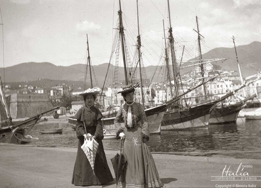 Porto di Sanremo: Ladies among the sailing ships, 1904
