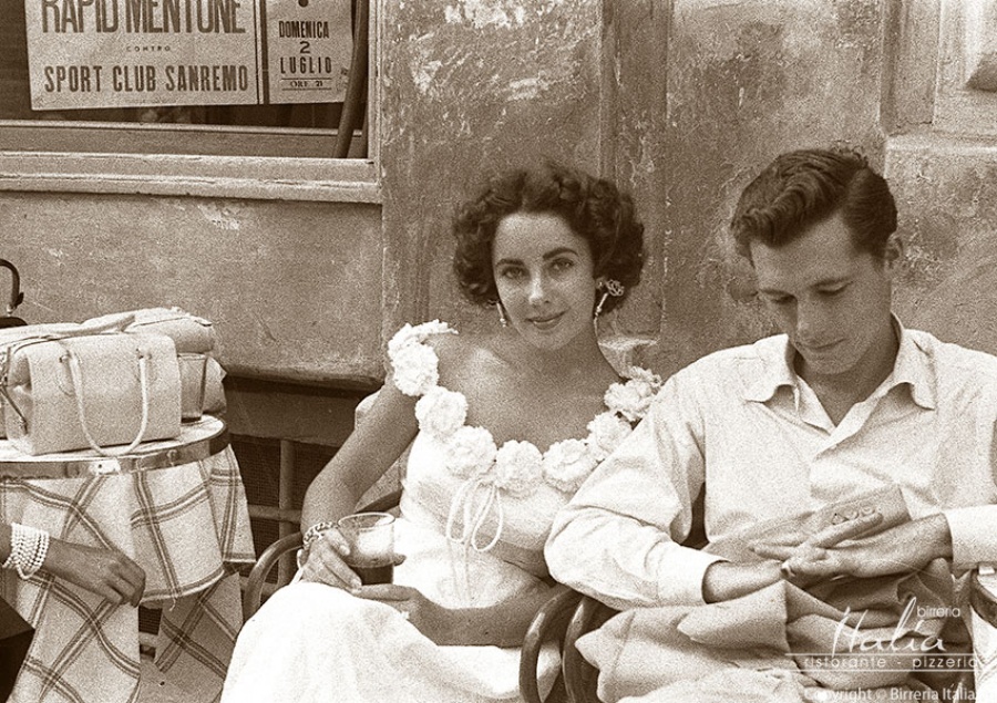 Elizabeth Taylor and her first husband Jack Hilton in Sanremo, 1950